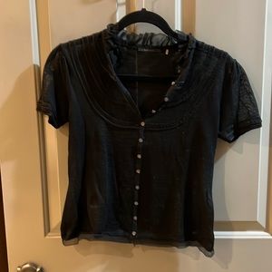 Elie tahari black dressy light knit top. Linen silk blend. Petite size.